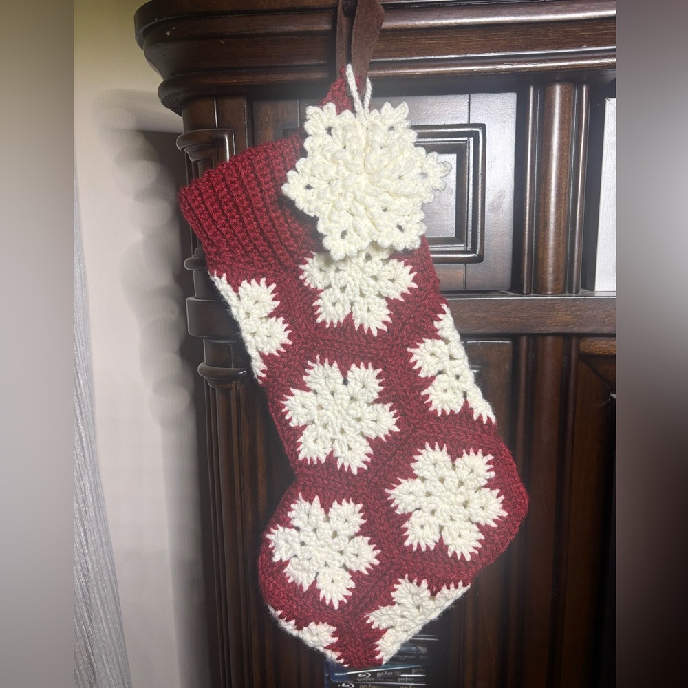 Festive Red and White Crochet Holiday Stocking - Picture 1 of 1